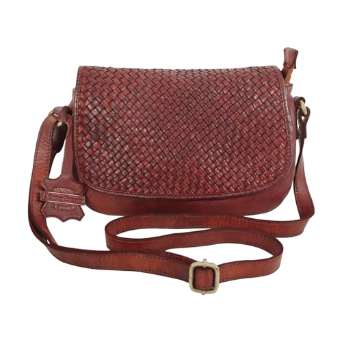 Genuine Leather Crossbody Bags for Women, Hand Woven Cognac Brown Sling Bag, Designer Trendy casual office bag Soft Square Weave braided Boho Vintage Saddle Purse with Adjustable Strap