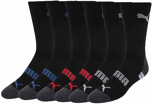 PUMA Men's 6 Pack Crew Socks (Sock Size:10-13/Shoe Size: 6-12, Black (Color Logos))