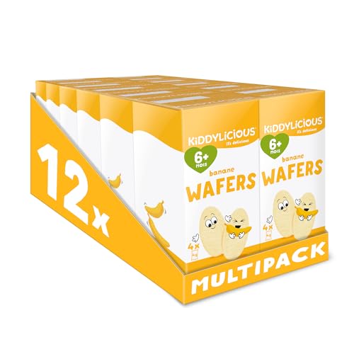 Kiddylicious Wafers Banane I Dès 6 Mois I Sans Gluten & Sans Lait I 12 Packs de 16g (4 Sachets de 4g) | 192g