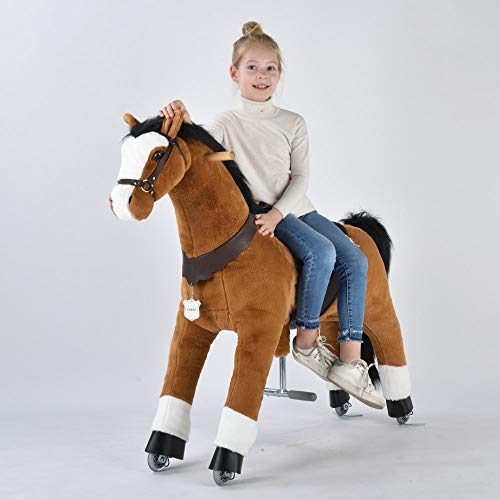 UFREE Horse Action Pony, Caballo mecánico de Juguete de tamaño Grande, Montar rebotar hacia Arriba y Abajo y moverse, Juguete para niños de 6 años hasta Adultos (44Cabeza marrón, Melena Negra)