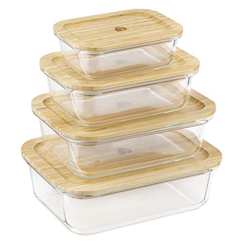 Navaris 3X Contenedor de Vidrio con Tapa - Set de recipientes para Comida Aptos para microondas...