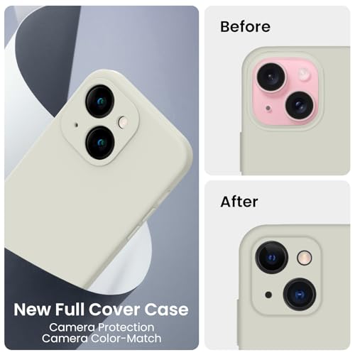 Image of FireNova Designed for iPhone 15 Case, Silicone Upgraded [Camera Protection] Phone Case, Soft Anti-Scratch Microfiber Lining Inside, 6.1 inch, Stone