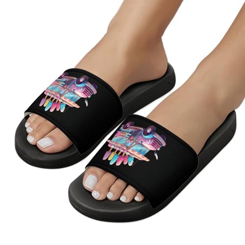 Ice Cream Truck Driver Unisex Shower Shoes House Slippers Non-Slip Indoor Bathroom Shoes for Pool Beach 46 (287mm)3