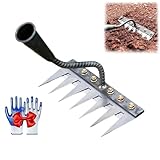 5/6/7/8歯のカーボンスチールガーデン除草レーキ、アイアン除草レーキ、ガーデニングと除草用のアイアンレーキ2.0、アイアンレーキヘビーデューティーアイアン除草レーキ(7 Teeth)