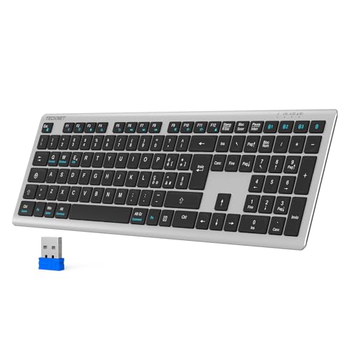 TECKNET Bluetooth Tastiera Wireless, 4 Commutazione Dispositivo(2.4G+BT), USB C Ricaricabile,
