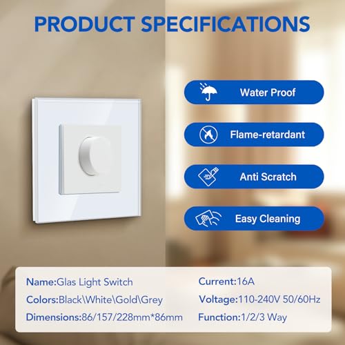 BSEED Dimmer Schalter Dimmer mit Drehschalter 500W Unterputz Drehdimmer Schalter LED-Dimmschalter f&uuml;r Dimmbare Gl&uuml;hlampen und LED-Lampen geeignet wei&szlig;