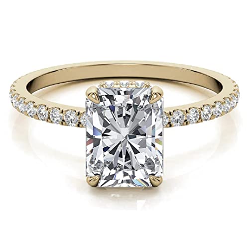 3.0 Ct Radiant Colorless Moissanite Engagement Ring, Wedding Bridal Ring, Eternity Solid 10K Yellow Gold Diamond Solitaire 4-Prong Anniversary Promises Rings For Her (6) #TOP1