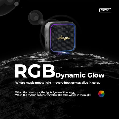 Image of Lenyes S890 Portable Speaker | 15W Power | RGB Dynamic Lights | IP66 Waterproof | Bluetooth 5.3 | 2600mAh Battery | Type-C Fast Charging | Lenyes Audio App Connectivity | Washable Silicone Shell black