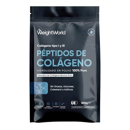 Colágeno Hidrolizado Puro en Polvo 500g, Sin Sabor, Colágeno en Polvo 100% Puro de Péptidos Tipo I y III - Colágeno Hidrolizado de Origen Bovino con Cuchara Incluida, Suplemento sin OGM ni Aditivos