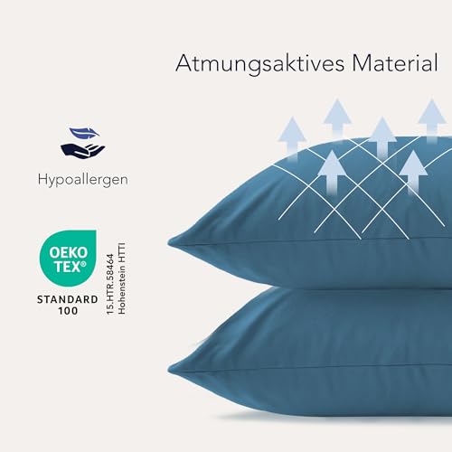 Dreamzie Kissenbezug 40 x 80 (Set mit 2) - 100% Jersey Baumwolle 150 g/qm Kissenbezüge -Blau - Für Kissen 40 x 80 cm - Kissenhülle - Kissenbezug - Resistent und Hypoallergen 3