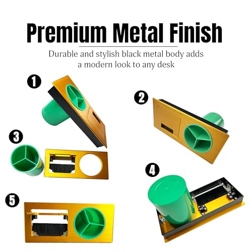 Image of Aluminum Alloy Desk Grommet - Rectangular Metal Cable Wire Hole Cover With Flip Lid & 3-Slot Multifunctional Cup For Computer Table & Furniture - Cord Organizer (200mm*90mm, Golden)