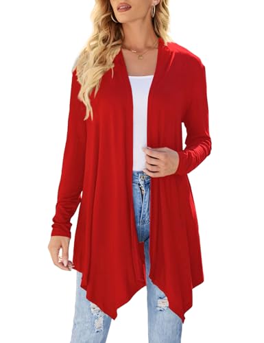 Uvog Red Cardigan Sweaters for Women Lightweight Dressy Casual Open Front Long Sleeve Cardigans Jackets M