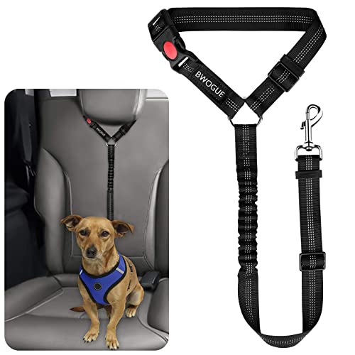 BWOGUE Pet Dog Cat Seat Belts, Car Headrest Restraint Adjustable Safety Leads Vehicle Seatbelt Harness (1 Pack, Black, Elastic)