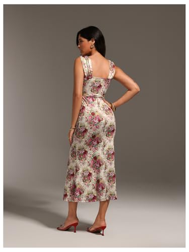 Image of GORGLITTER Women's Sweetheart Neckline Wedding Guest Tea Party Maxi Dress | Boho Vintage Dress, Bridal Shower Dresses for Guest, Floral Dress, Cocktail Birthday Dress,