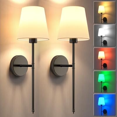 JOFIOS Battery Operated Wall Sconces Set of 2, Indoor Wireless Rechargeable Wall Lights: Dimmable Detachable Wall Lamp with Remote, 3 Color Temperatures, Wall Sconce for Bedroom Living Room (Black)
