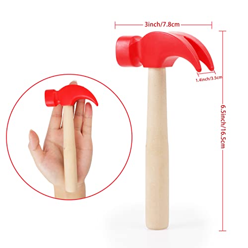 Wooden Hammer Toys Simulation Hammers Maintenance Tools Educational Toys for Kids Birthday Party Games Supplies (Red)