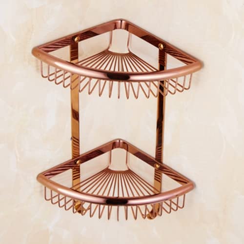 GTFDXJ Corner Shower Caddy Vintage Bath Hardware Gold 3-Layer Corner Chrome Bathroom Brass Shelves Shampoo Holder Corner Bath