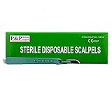 SCALPEL DISPOSABLE SURGICAL BLADE _ Size 10 (1 box = 10 scalpels) STERILE Stainless Steel with PLASTIC HANDLE and METRIC LINE on it _ DESIGNED in USA