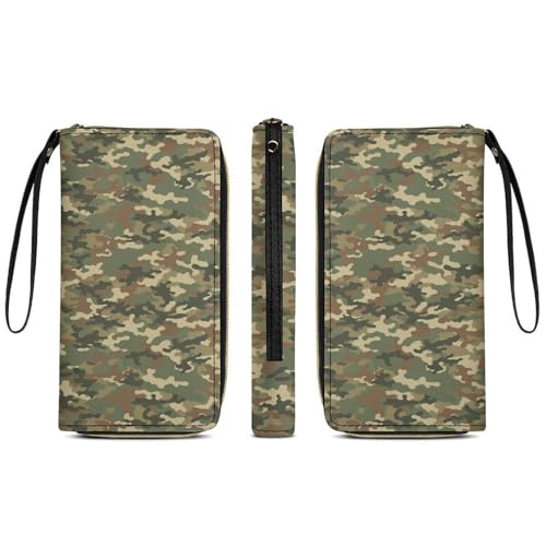 Leather Women's Wallet, Large Capacity Card Holder, Multi-layer Pockets, Travel Ready, Army Camouflage 3D Print3