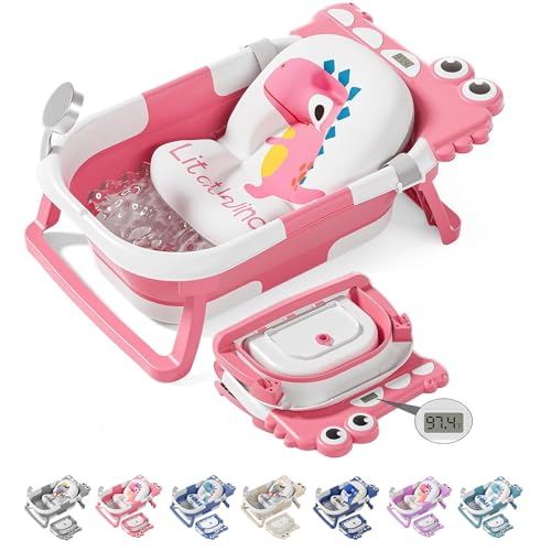 Image of TPN Collapsible Baby Bathtub, Baby Bath Tub with Soft Cushion & Real-Time Thermometer, Baby Bathtub Infant to Toddler Tub (0-36 Months), Portable Newborn Travel Bath tub