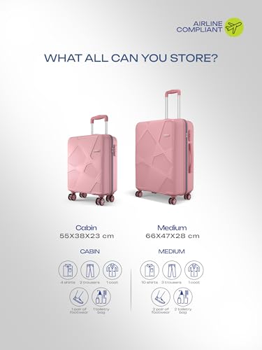 Image of Safari Pentagon Pro 8 Wheels Set of 2 (Cabin + Medium) Trolley Bag, Hard Case Polypropylene, 360º Wheeling Small Check in Luggage, Suitcase for Travel, Trolley Bags for Travel, Rose Gold