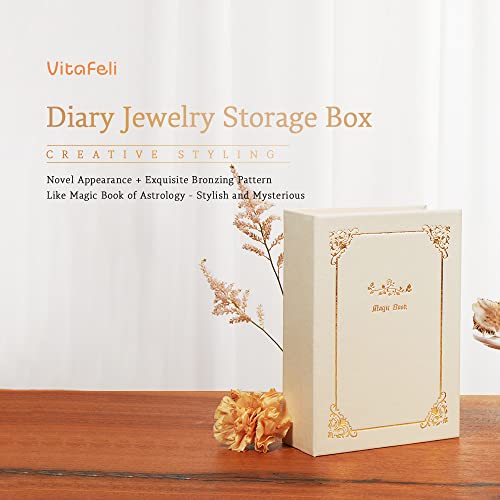 Vitafeli Book Shaped Jewelry Organizer - Stand-Up Jewelry Box With Luxury & Noble Appearance – Large Storage With Pu Leather & Magnetic Lock(Beige) #TOP6