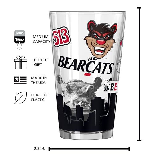 Image of Logo Brands NCAA 16 oz Pint Glass - Durable Glass With Bold Team Color- Chip-Resistant Rim Drinkware For Fans, Tailgates, Home Bars & Everyday Use