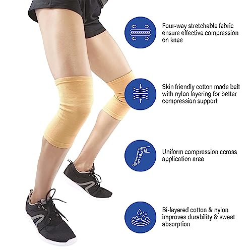Image of Pain Relief Knee Support Cap For Effective Support Of Knee Joints, Workout, Exercise, Running & Jogging - Beige (L Size) Pair of 1