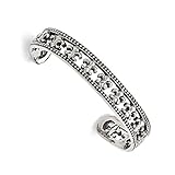Chisel Stainless Steel Antiqued and Polished Fleur de Lis Bangle