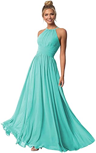 Clothfun Halter A-line Bridesmaid Dresses Chiffon Long Dresses for Women Formal Party 2022 Turquoise 10