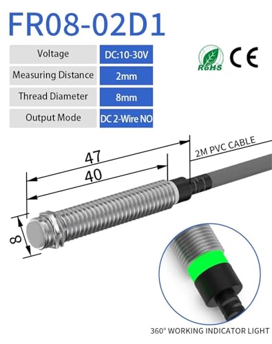 Sensor de proximidad M8 2mm DC 2-wire NO empotrado interruptor inductivo 10-30V 2