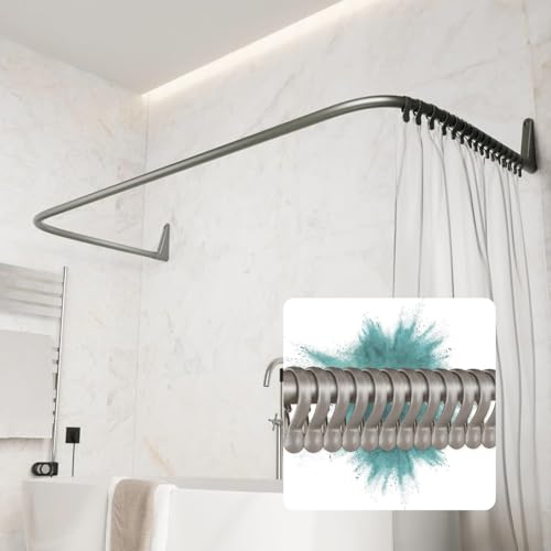 Tringle de rideau de douche en U fixe sans perçage plafond, acier Erica gris