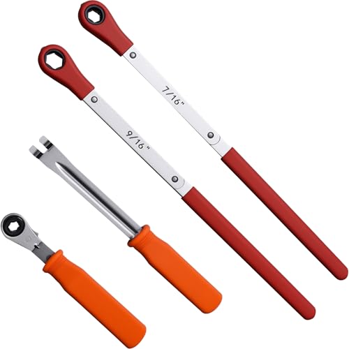 JAVENYIMAN 4Pcs/Set Automatic Slack Adjuster Release Tool Wrench Fork End Release Tool and Double Square Ratcheting Wrench Brake Adjustment Tool 5/16 7/16 9/16 (4)