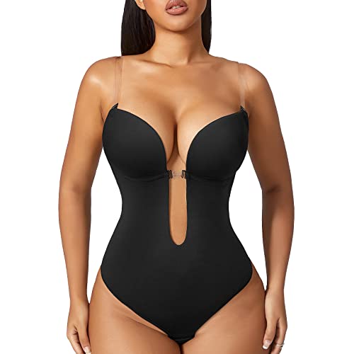 Photo 1 of Women Shapewear Backless Body Bra Shaper Womens Plus Size Plunge Invishaper Low Back Thong Bodysuits Open Crotch Daily Use(Black XXXL)