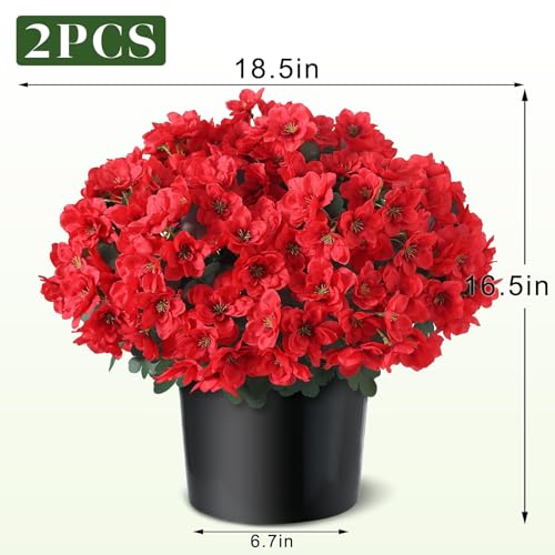 Image of YXZZWL 2Pcs Artificial Azalea Flower Topiary Ball Trees for Front Door(Red)