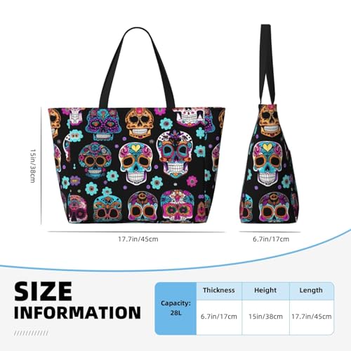 Sugar Skull Large Beach Tote Bag Women Beach Tote Bag For Pool Gym Grocery Travel With Multiple Pocket4