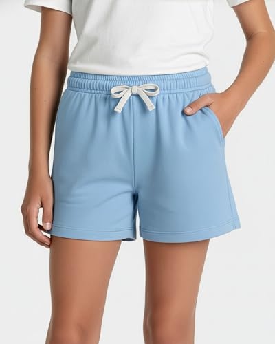 Image of Real Essentials 4 Pack: Girls French Terry Lounge Shorts - Ultra Soft Pull-On Gym, Camp, Sports & Everyday Shorts