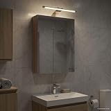 Teenpull Armadietto da bagno a specchio in rovere Sonoma, 30 x 10,5 x 50 cm, montaggio a parete con spazio e due ripiani, striscia di luce LED, specchio bidirezionale per bagno e WC degli ospiti