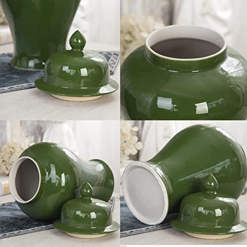 Ceramic Jars,Tea Jar,Chinese Style Storage Jars,Antique Porcelain Ginger Jar Chinese Ceramic Decorative Vase With Lid, Large Oriental Temple Jar Handmade Storage Jar Table Centerpiece Decor, Green (Si #TOP1