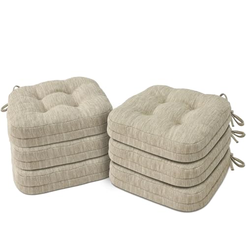 Cushions Set Of 6, Dual-layer Memory Foam Kitchen Chair Cushions, Patented Design Seat Pads With Ties, 16.5 X 16.5 X 3.5in, 6 Pack, Beige