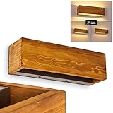 LED Wandlampe Adak, dimmbare Wandleuchte aus Holz/Metall in Braun/Grau, 1-flammig, 13,5 Watt, 1800 Lumen, 3000 Kelvin (warmweiß), längliche Innenwandleuchte m. Up&Down Effekt an der Wand