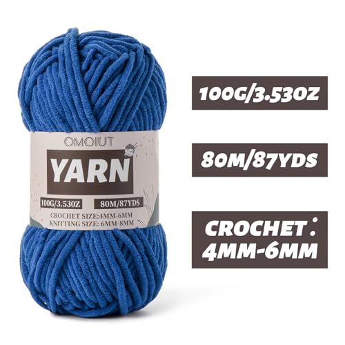 Image of Blue Fluffy Chenille Yarn for Crocheting - Baby Yarn for Crocheting Soft Blanket - (100g /87.4yds) Crochet Amigurumi Chunky Yarns - Super Bulky 5 Velvet Yarns