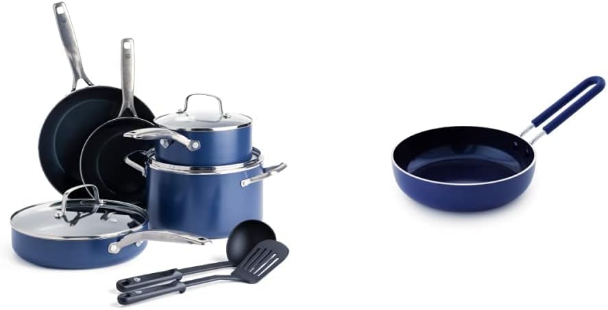 Blue Diamond 10 Piece and 12" Skillet, Diamond Infused Ceramic Nonstick Cookware Set, Blue