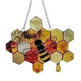 Abeja colgante de panal de abeja para colgar en la pared, cristal de colores, decoración para decoración de jardín, estante de pared (A, talla única)