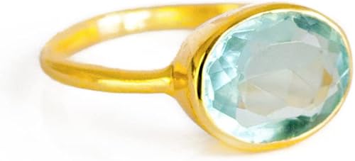 Miniatura 1 de Anillo de topacio azul, anillo apilable, oro vermeil o plata, anillo engastado bisel, anillo ovalado, anillo de piedras preciosas azules, anillo de