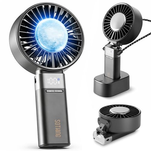 Image of SOTHING Portable Fan Rechargeable with Charging Dock, Auto-Oscillating, 4.43 Inch Oversized Fan Head, Handheld Fan with Cooling Plate, 180 Foldable, 19.4 ft /s Airflow, 1-100 Speeds, Up to 16H Runtime