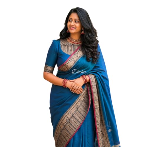 Image of Narayanpet Pure Cotton Saree for Women | Preethika Big Border Saree with Running Blouse | Tassels | Handloom Weave
