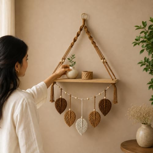 Image of Nostrae by Ekhasa Macrame Wall Hanging Leaves | Boho Wall Hanging Big Size | Handmade Macrame Wall Decor for Bedroom, Living Room, Balcony & Nursery | Boho Theme Home Decor Tapestry