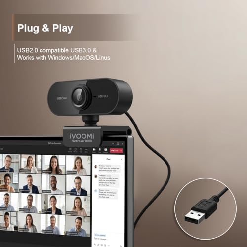 Image of iVOOMi Full HD 1080P 30 FPS Webcam for PC, Auto-Light Balance, 5P FHD Lense, 2.0MP CMOS Sensor, Meetings and Streaming, Auto-Exposure, Built-in Mic for Microsoft Teams, Google Meet, Zoom and More