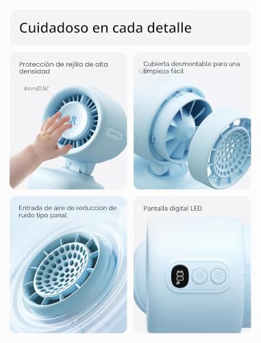 Miniatura 6 de Jisulife Mini Ventilador Para Cochecito De Bebé, Portátil, Con Clip, Funciona Con Pilas, Pequeño Ventilador Con Luz Nocturna, 5 Velocidades, Pantalla Led, Soporte Flexible Desmontable, Seguro Para